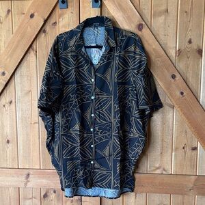 ANDIA Black & Brown Geometric Short Sleeve Mini Dress